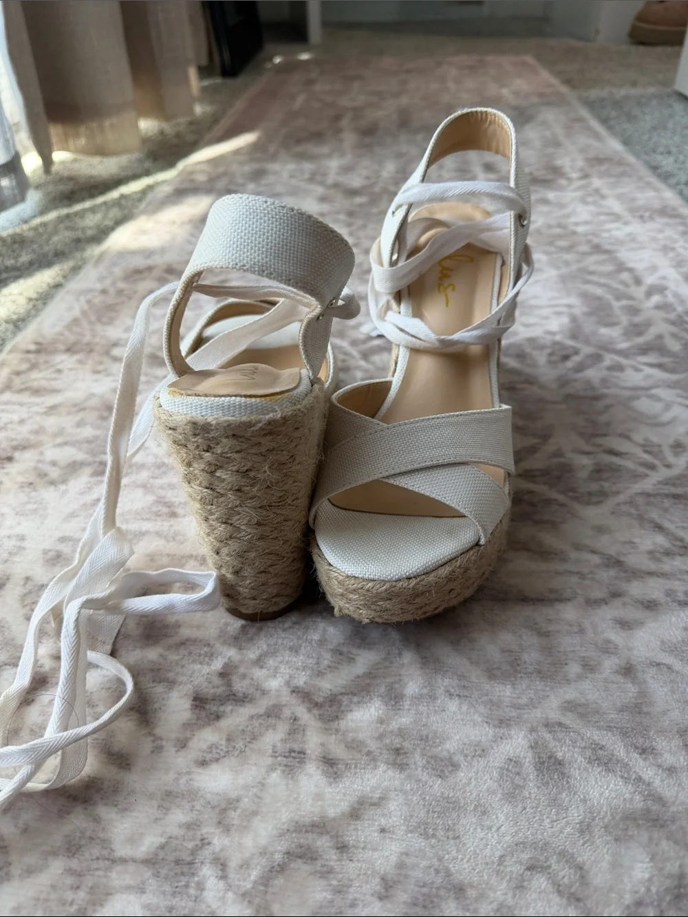 Lulu's White Canvas Espadrille Wedge Sandals